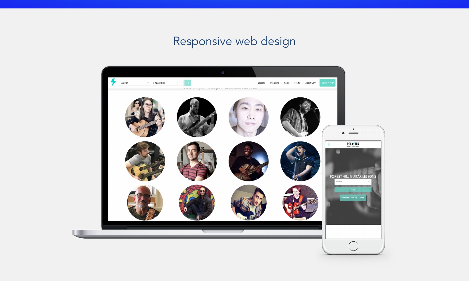 Rockstar Music landing pages on desktop and mobile